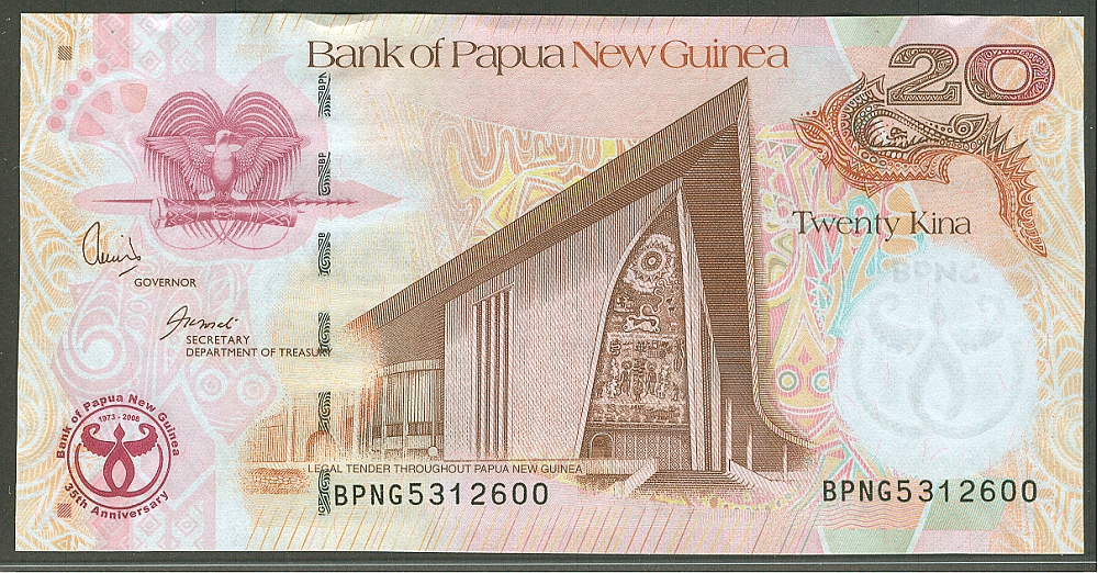 Papua New Guinea, P-36a, 2008 Bank Commemorative 20 Kina, GemCU